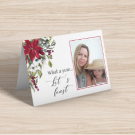 Foto kerstkaart met poinsettia voor het gezin kaart