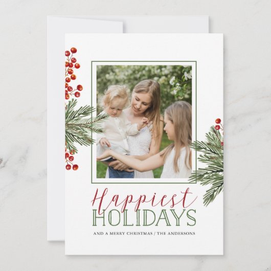 Foto Kerstkaart met varens en hulstbessen Kaart (Voorkant)