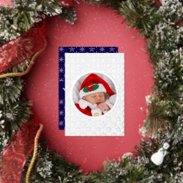 Foto Kerstman Baby Sneeuwvlokken Wit Zilver Blauw  Folie Feestdagenkaart