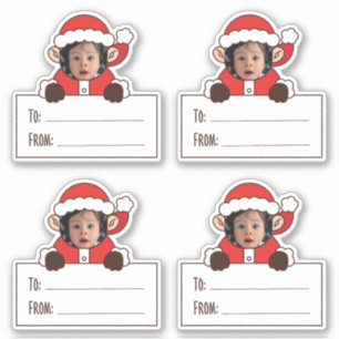 Foto Kerstman Cadeau Tag Sticker