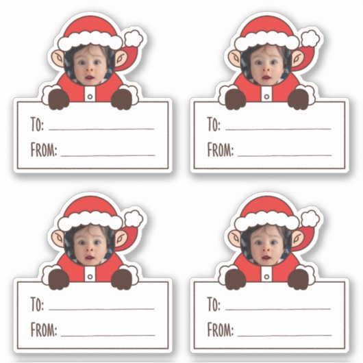 Foto Kerstman Cadeau Tag Sticker (Voorkant)