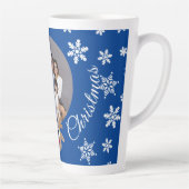 Foto Kerstmis Blauw Schattige rendier Wit Script Latte Mok (Rechts)