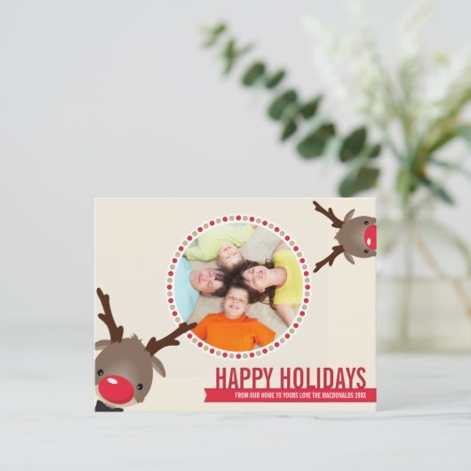 FOTO KERSTMIS BRIEFKAART :: rendieren rudolf 1 (Staand voorkant)