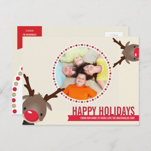 FOTO KERSTMIS BRIEFKAART :: rendieren rudolf 1 (Voorkant / Achterkant)