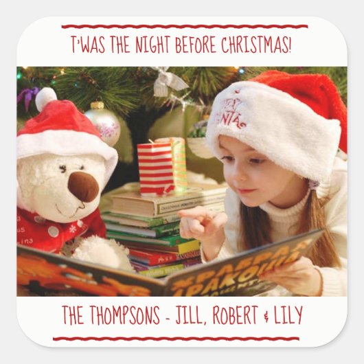 Foto Kerstmis familienaam Vierkante Sticker (Voorkant)