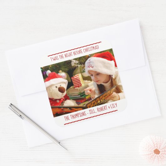 Foto Kerstmis familienaam Vierkante Sticker (Envelop)