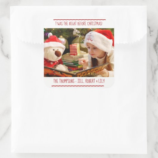 Foto Kerstmis familienaam Vierkante Sticker (Tas)