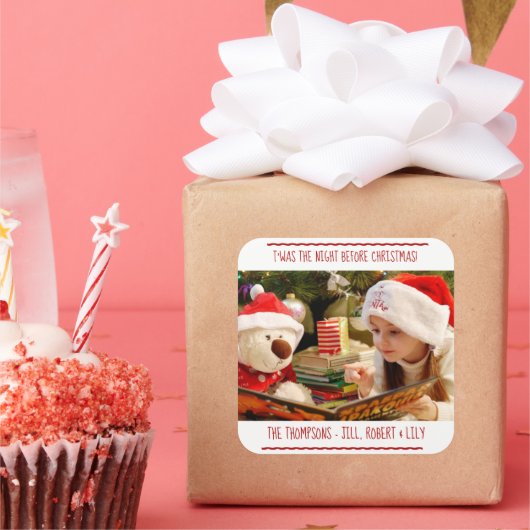 Foto Kerstmis familienaam Vierkante Sticker (Feest)