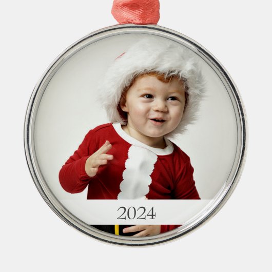 Foto Kerstmis Foto Ornament met Tekst / Jaar (Voorkant)