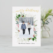 Foto Kerstmis Groen Groen Groet Folie Feestdagenkaart (Staand Voorkant)