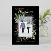 Foto Kerstmis Groen Groet Zwart Folie Feestdagenkaart (Staand Voorkant)