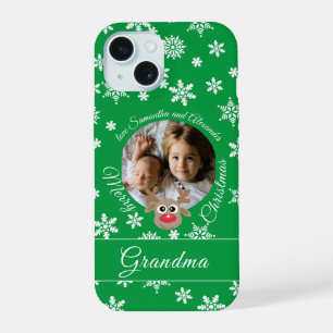 Foto Kerstmis Groen Schattig Rendier Wit Schrift iPhone 15 Case
