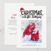 Foto Kerstmis Kaart Santa Hat String Lights (Voorkant / Achterkant)