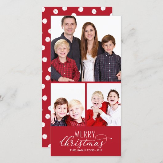 Foto Kerstmis Kaarten 3 Foto's Chique Script (Voorkant / Achterkant)