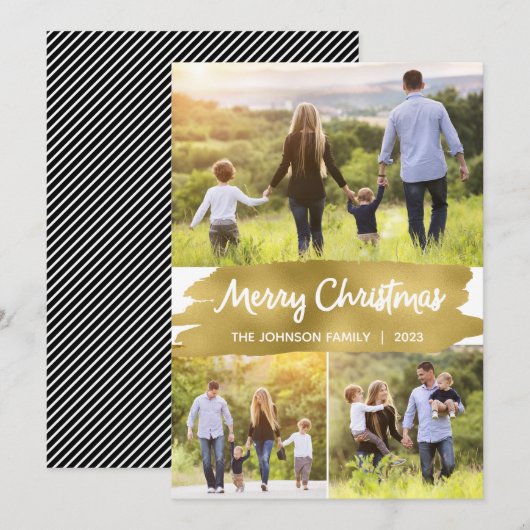 Foto Kerstmis Kaarten Drie Afbeeldingen, Goudfolie (Voorkant / Achterkant)