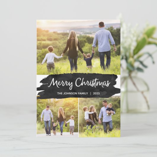 Foto Kerstmis Kaarten met Drie Afbeeldingen (Staand voorkant)