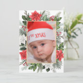 Foto Kerstmis Kerst Bloemstuk Plat Kerstkaart (Staand voorkant)