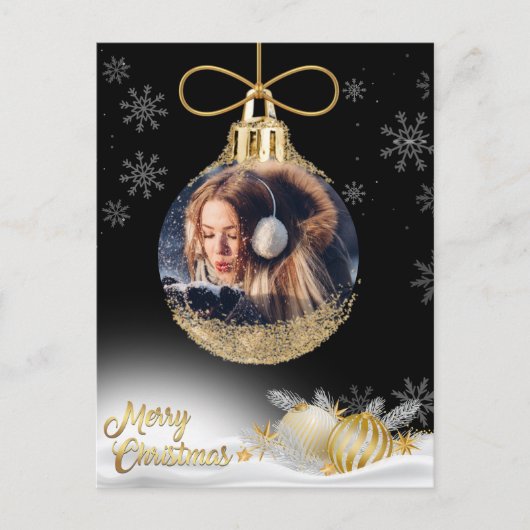 Foto Kerstmis Ornament Sneeuwvlokken Modern Budget Feestdagenkaart (Voorkant)