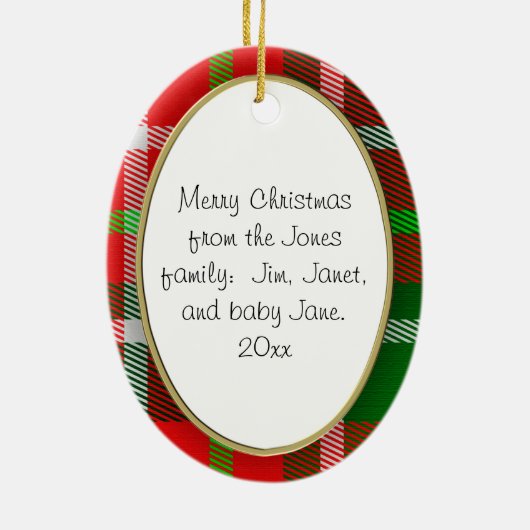 Foto: Kerstmis, ovaal, rood Afbeelding Lijst Keramisch Ornament (Achterkant)