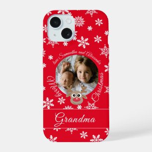 Foto Kerstmis Rood Rendier Schattig Wit Schrift iPhone 15 Case