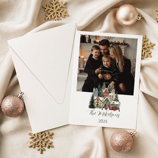 Foto Kerstmis Vintage Dorp Feestdagenkaart