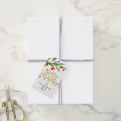 FOTO Kerstmis waterverf kerstfeest Holly Berry Cadeaulabel (Met Touw)