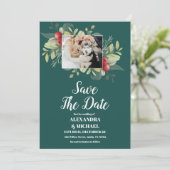 Foto Kerstmis Winter groen bruiloft Save The Date (Staand voorkant)