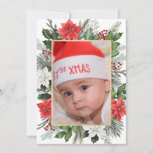 Foto Kerstmis Xmas Bloemstuk Plat Kerstkaart