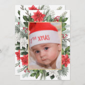 Foto Kerstmis Xmas Bloemstuk Vlak Kerstkaart (Voorkant / Achterkant)