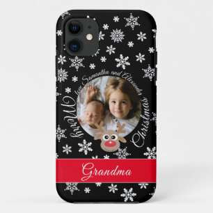 Foto Kerstmis Zwart Schattige rendier Wit Script Case-Mate iPhone Case