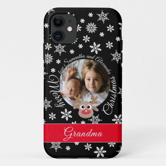 Foto Kerstmis Zwart Schattige rendier Wit Script Case-Mate iPhone Case (Achterkant)