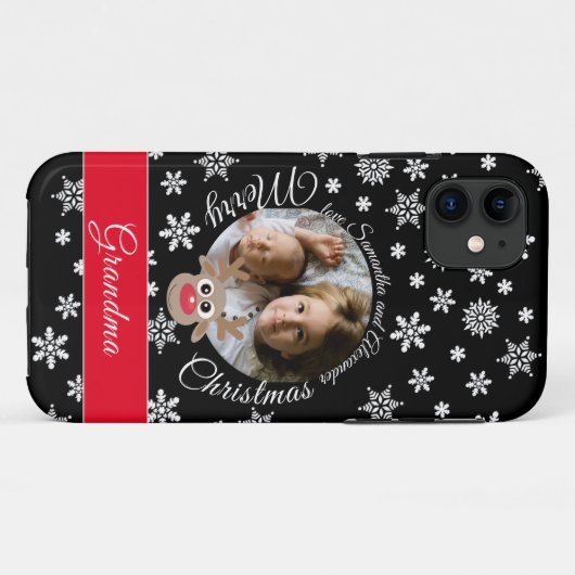 Foto Kerstmis Zwart Schattige rendier Wit Script Case-Mate iPhone Case (Achterkant (horizontaal))