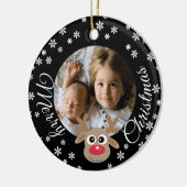 Foto Kerstmis Zwart Schattige rendier Wit Script Keramisch Ornament (Links)