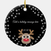 Foto Kerstmis Zwart Schattige rendier Wit Script Keramisch Ornament (Achterkant)