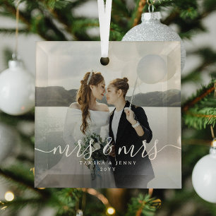 Foto Kerstscriptie voor pasgehuwden, mevrouw & mev Glas Ornament
