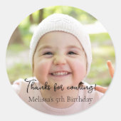 Foto Kids Verjaardagsfeestje Dank u Ronde Sticker (Voorkant)