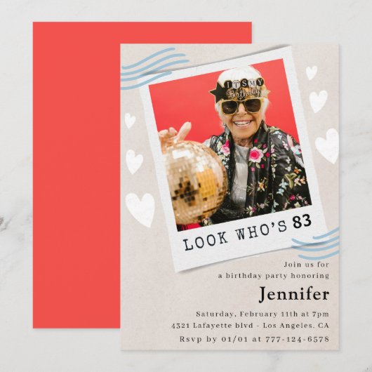 Foto Kijk wie 83e verjaardag wordt Uitnodiging (Voorkant / Achterkant)