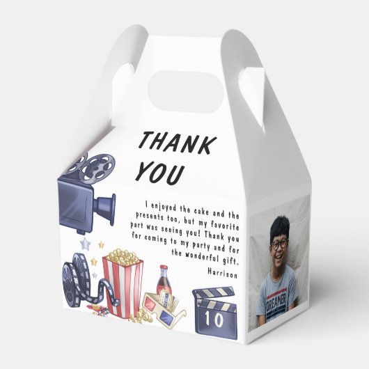 Foto Kinder film nacht verjaardagsfeestje dank u Bedankdoosjes (Voorkant Zijde)