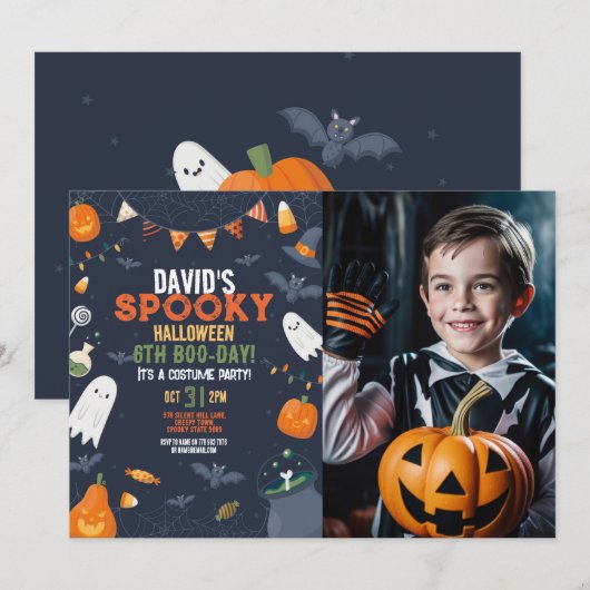 Foto Kinder Halloween verjaardagsfeestje Pumpkins  Kaart (Voorkant / Achterkant)