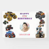 Foto Kinder Monster Trucks Boy Verjaardagsfeest Spandoek (Horizontaal)