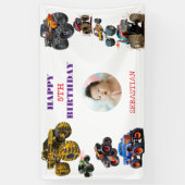 Foto Kinder Monster Trucks Boy Verjaardagsfeest Spandoek (Verticaal)