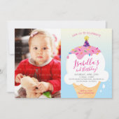 FOTO KINDER PARTIJ UITNODIGEN retro-ijskegel blauw Kaart (Voorkant)