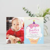 FOTO KINDER PARTIJ UITNODIGEN retro-ijskegel blauw Kaart (Staand voorkant)