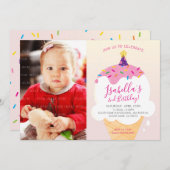 FOTO KINDER PARTIJ UITNODIGEN retro-ijskegel roze Kaart (Voorkant / Achterkant)