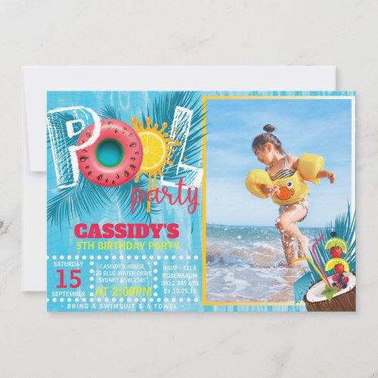 Foto kinder Pool Party Verjaardag Kaart (Voorkant)