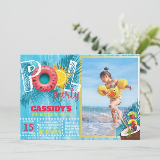 Foto kinder Pool Party Verjaardag Kaart (Staand voorkant)