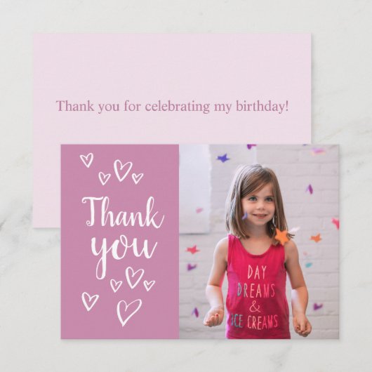 Foto: Kinderen van Birthday Modern Hearts Viola Bedankkaart (Voorkant / Achterkant)