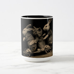  foto Kitten en Bunny Funny Tweekleurige Koffiemok