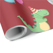 Foto-Klaar Moppige Dino's op Donkerrood Cadeaupapier (Rol Hoek)