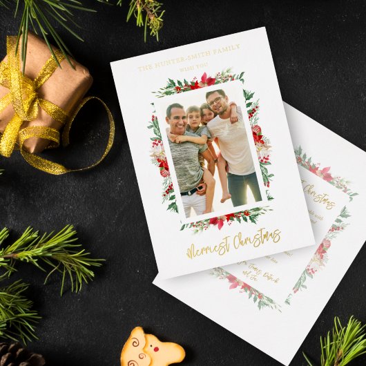 Foto Klassiek Prettig Kerstfeest Poinsettia's Folie Uitnodiging